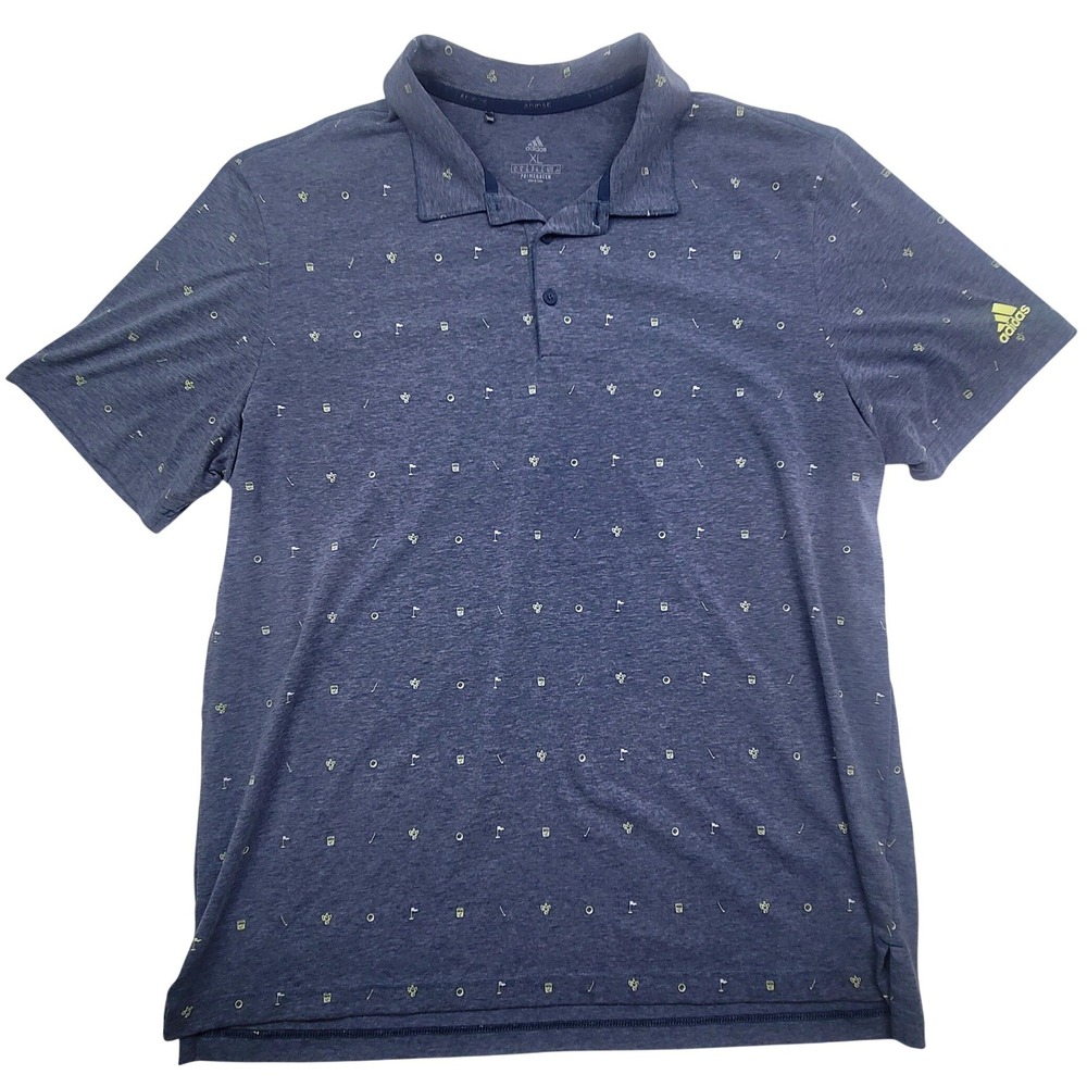 Adidas‎ Primegreen Mens Golf Polo Shirt XL Navy Blue Novelty Print Short Sleeve